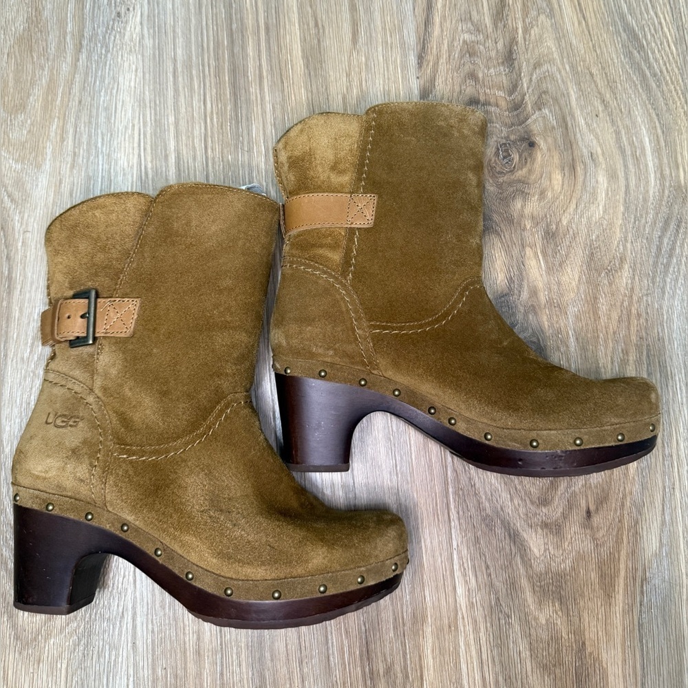 UGG Amoret Chestnut Shearling Clog Booties Size 7 LNC - Picture 5 of 8